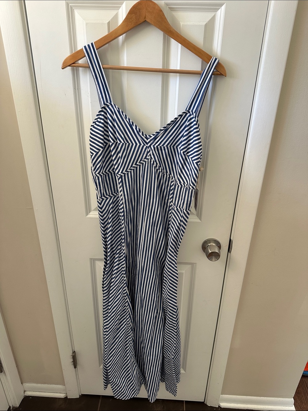 Jessica Simpson Navy and White Striped Maxi Dress